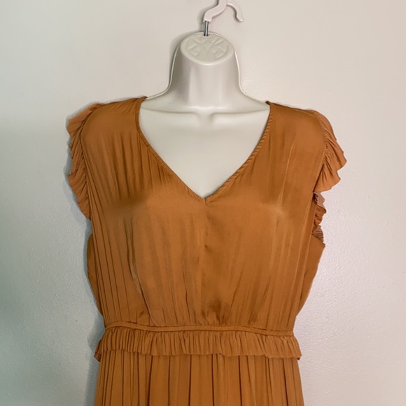 Women’s Current Air Anthropologie Romantic Orange Ruffle Dress Size Large - Picture 2 of 14